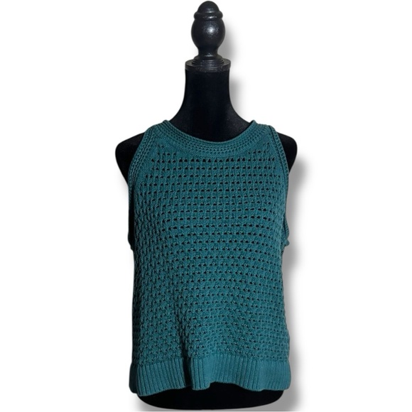 A.N.A Elegant High Neckline Dark Teal Sleeveless Crochet Knit Tank Top Sweater - Picture 4 of 15